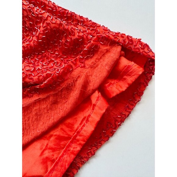 Vintage 90's OLEG CASSINI BLACK TIE Red Silk Beaded Mini Cocktail Dress, Size XS - Picture 11 of 15